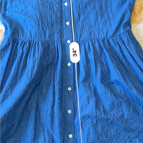 J. Crew Eyelet Blue Long-Sleeve Shirt Dress 10 - Picture 9 of 10